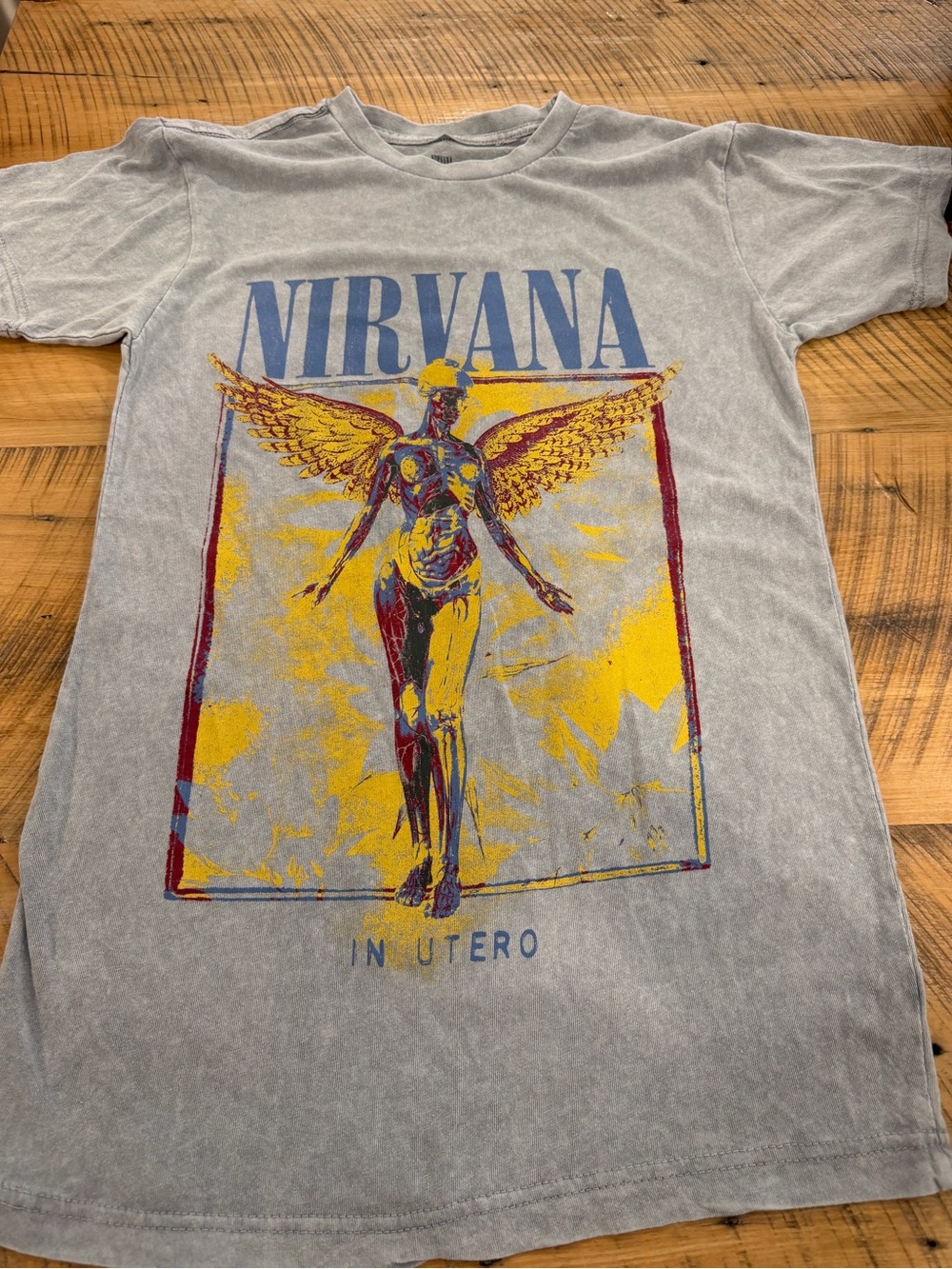 NIRVANA Gray Short Sleeve Tee with Yellow & Blue In Utero Graphic